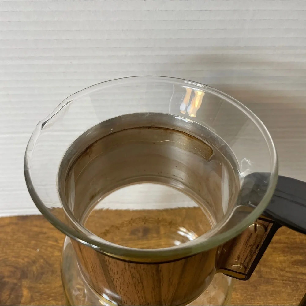 VTG Cory Glass 8c Coffee Pot Carafe Pitcher‎ Wood Grain Gold DGPL5 Retro 70s 80s